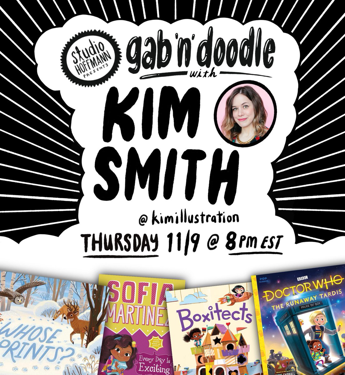 studiohoffmann's tweet photo. Thursday 11/9 on insta at 8pm eastern, on Gab ‘n’ Doodle, I’ll be joined by the amazingly talented Kim Smith @Kimdraws
Kim is an amazing artists whose books vary from educational to pop culture and beyond. She is an expert in character and likeness.
#kimsmith https://t.co/F3JTfaFey3
