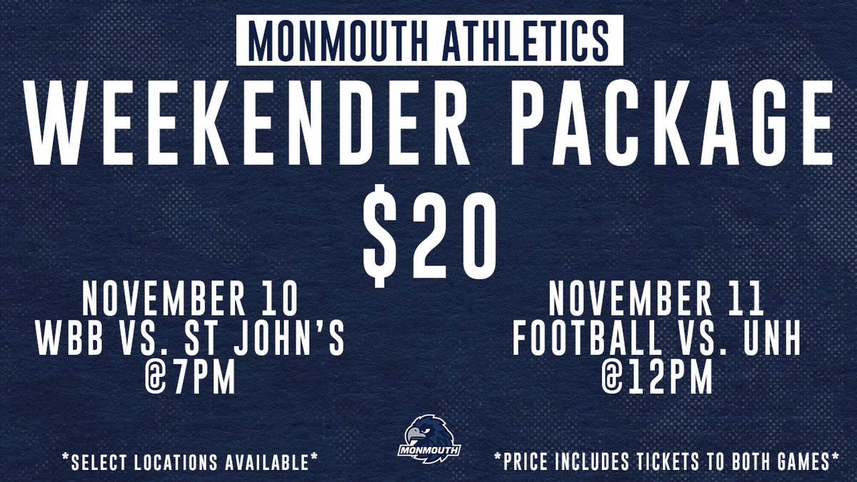 MonmouthHawks's tweet photo. Big weekend ahead!

Join us for both @MUHawksWBB and @MUHawksFB with a special ticket offer.

🎟️ https://t.co/Kiyl17b1r8 https://t.co/SQiexEd40l