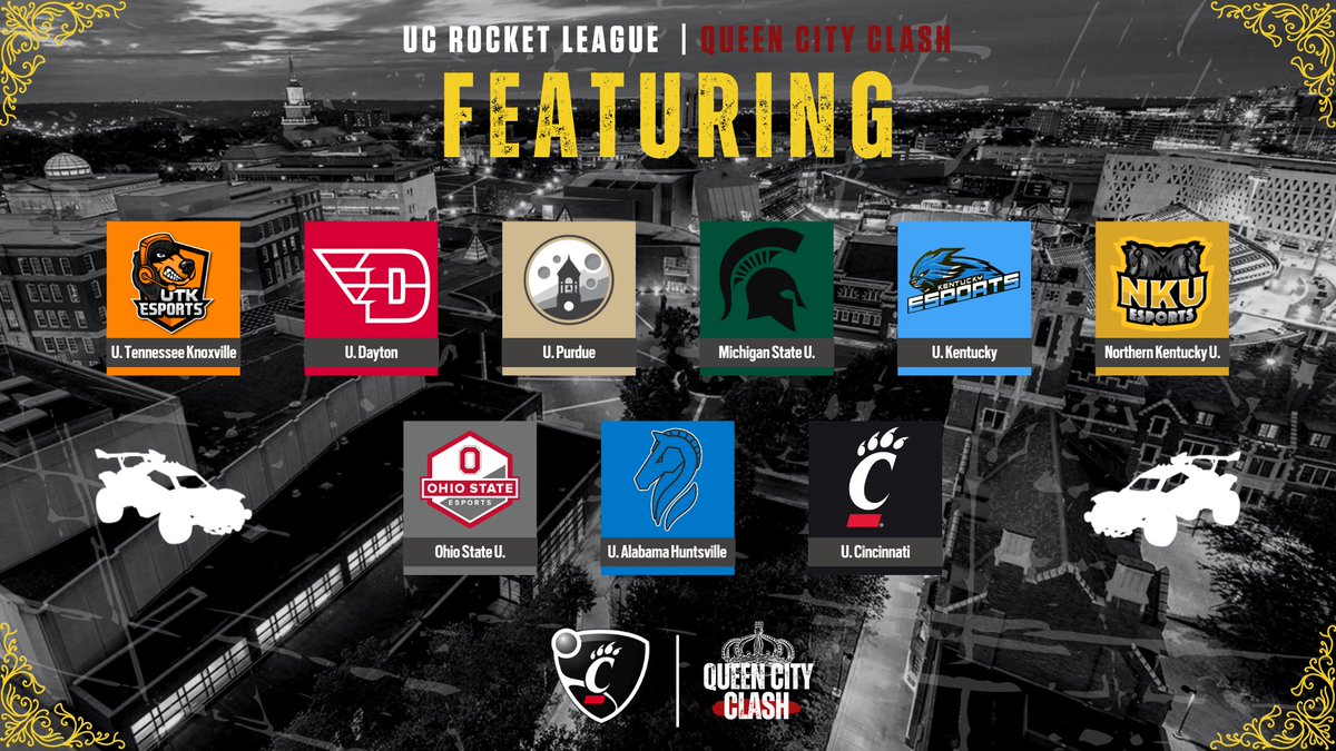 UCEsportsClub's tweet photo. 👑Ready for round 2?👑
After a successful stint in Rainbow Six, Queen City Clash broadens its horizons and takes on Rocket League! ⚽️🏎️ 

The event will run from Nov 11-12 and will be held on LAN at @1819Innovation Esports Lab! Details about stream schedule and groups soon! 👀 https://t.co/qt2EK42kP0