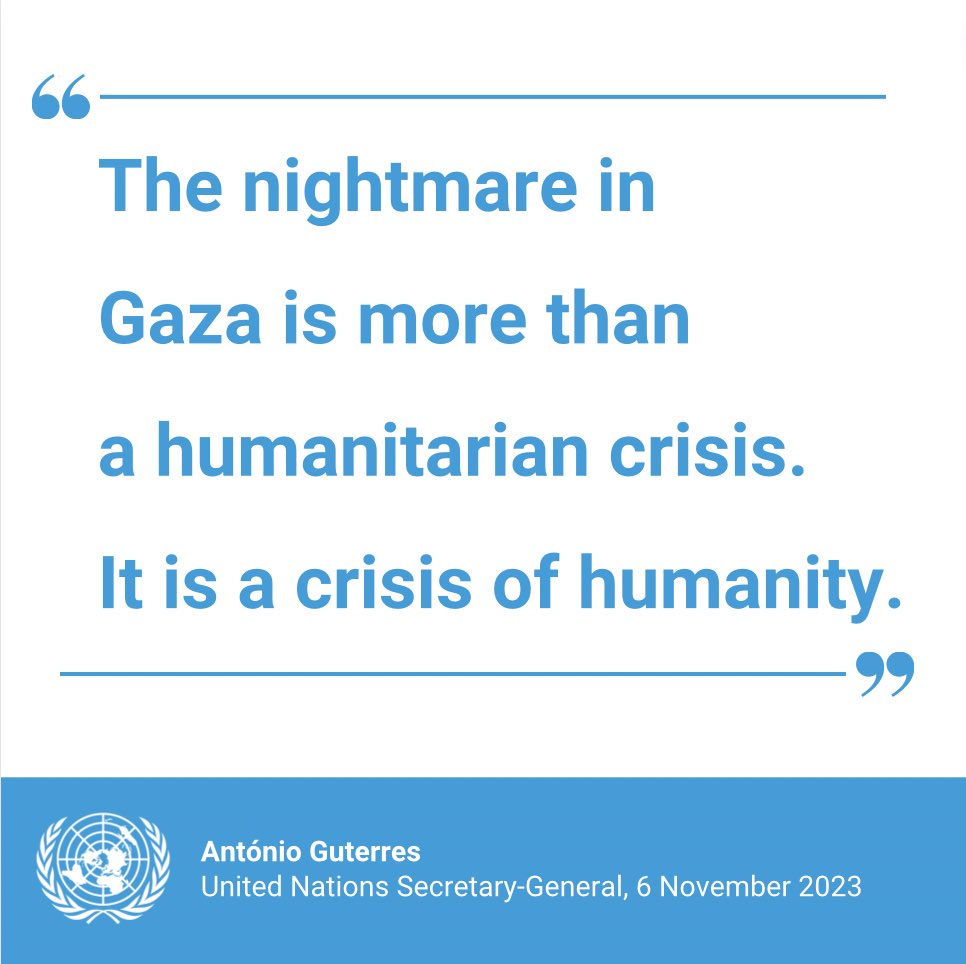United Nations (@un) on Twitter photo “The intensifying conflict is shaking the world, rattling the region and, most tragically, destroying so many innocent lives.”
— <a href="/antonioguterres/">António Guterres</a> says we must act now to find a way out of the brutal, awful, agonizing dead end of destruction in the Middle East. “The intensifying conflict is shaking the world, rattling the region and, most tragically, destroying so many innocent lives.”
— <a href="/antonioguterres/">António Guterres</a> says we must act now to find a way out of the brutal, awful, agonizing dead end of destruction in the Middle East.