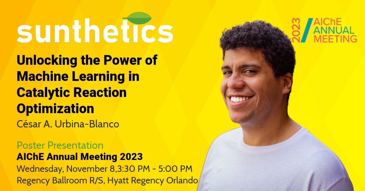 🌟 If you're joining #AIChE2023, don't miss <a href="/SuntheticsML/">Sunthetics</a>  presentations! We'll be talking about the use of small data for drug development:
Nov 7: Small Data &amp; ML (3:51 PM)
Nov 8: Machine Learning Poster (3:30 PM)
Nov 9: Drug Development (2:15 PM)
See you there! 🧪🔬
