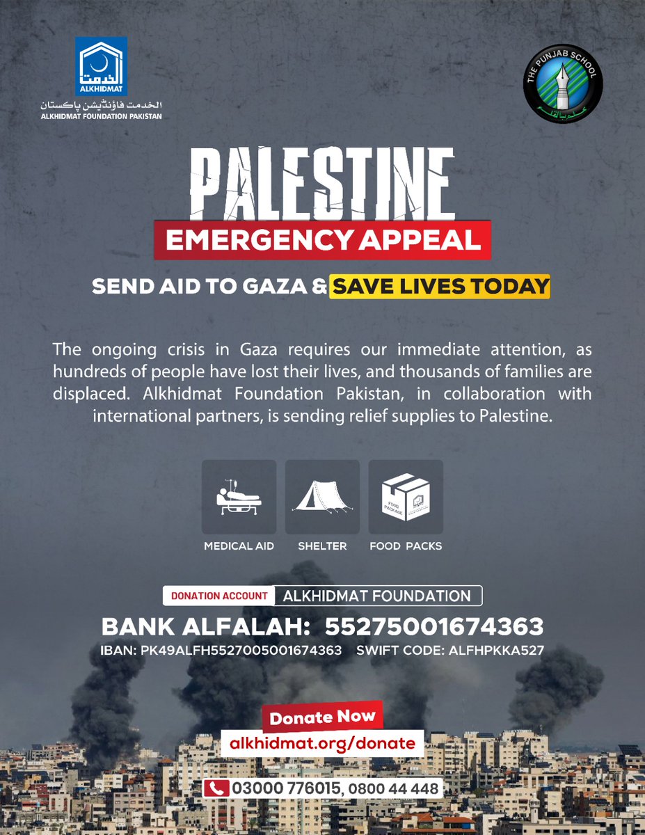 Make a difference in lives of our brothers and sisters with your donations. Your contribution can go a long way in helping those in need. Donate to Al-Khidmat and ease the suffering. Our brothers and sisters need our prayers and help.
alkhidmat.org/donate