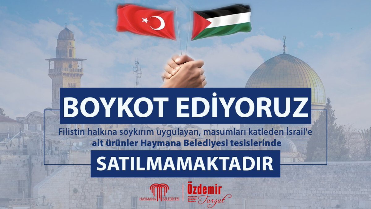 BOYKOT EDİYORUZ

Filistin halkına soykırım uygulayan, masumları katleden İsrail'e ait ürünler Haymana Belediyesi tesislerinde

SATILMAMAKTADIR. 🇹🇷🇵🇸