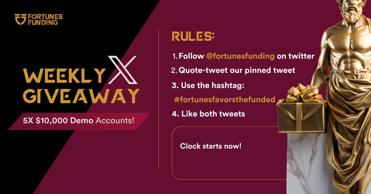 FortunesFunding's tweet photo. Twitter Giveaway is now live! 

We are giving away 5 X $10,000 Demo Accounts. 

The rules are attached! 

Good luck 💪🔥