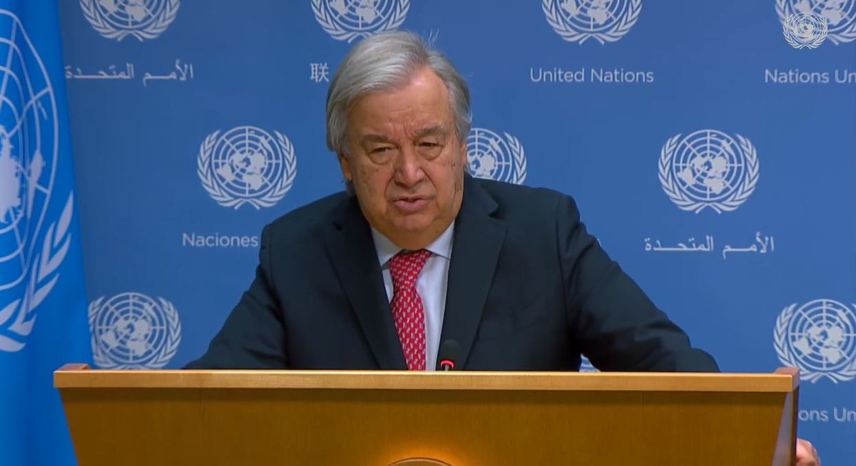 At #UNHQ, #UNSG @antonioguterres says #IDF is 'hitting civilians, hospitals, refugee camps, mosques, churches & #UN facilities, including shelters.' Calls #Gaza a graveyard for children & adds 'more journalists have reportedly been killed over a four-week period than in any