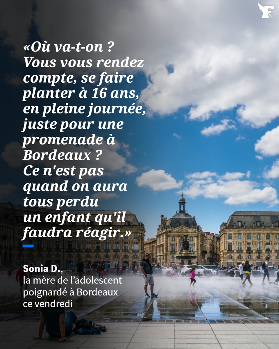 Le_Figaro's tweet photo. Un adolescent de 16 ans a été poignardé en pleine journée, dans le centre-ville de Bordeaux, alors qu’il se baladait tranquillement avec sa petite amie, vendredi. Sa mère alerte sur l’insécurité à Bordeaux après l’agression de son enfant. → https://t.co/uicw2WZKGl https://t.co/04Rkl7vZZd