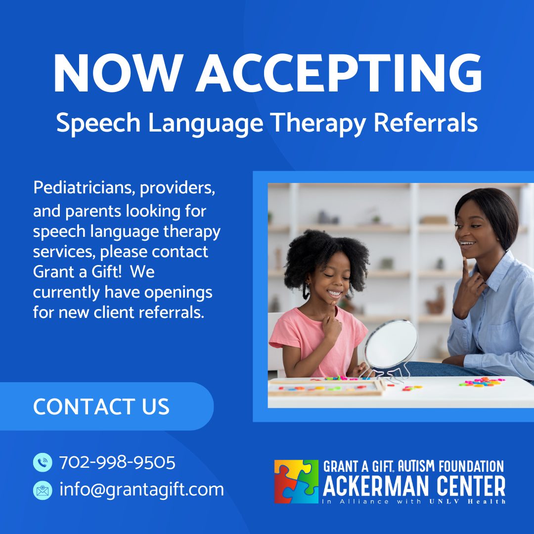 GrantAGift's tweet image. Attention #SouthernNevada pediatricians, providers, and parents! It's the perfect time to refer patients or become new clients for our #SpeechLanguage Therapy services. To get all the info you need, simply send us an email at info@grantagift.com or give us a call at 702-998-9505.
