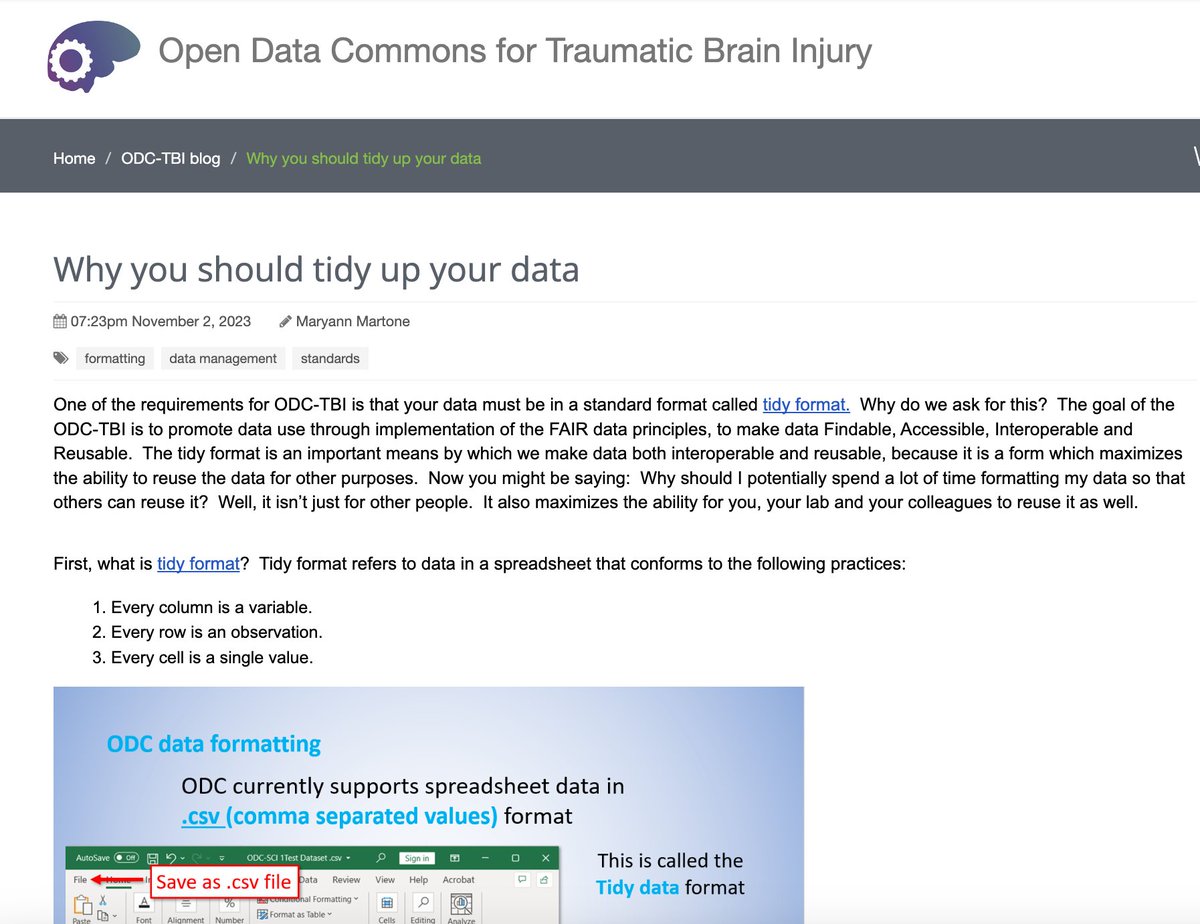 📢 Explore further the importance of tidy data! Check out this insightful blog by <a href="/memartone/">Maryann Martone</a> on #OpenData Commons for Traumatic Brain Injury (ODC-TBI). Don't miss it! 📚🔍
Read here: odc-tbi.org/about/odc_tbi_…
#DataManagement #TidyData #DataStandards #TBI