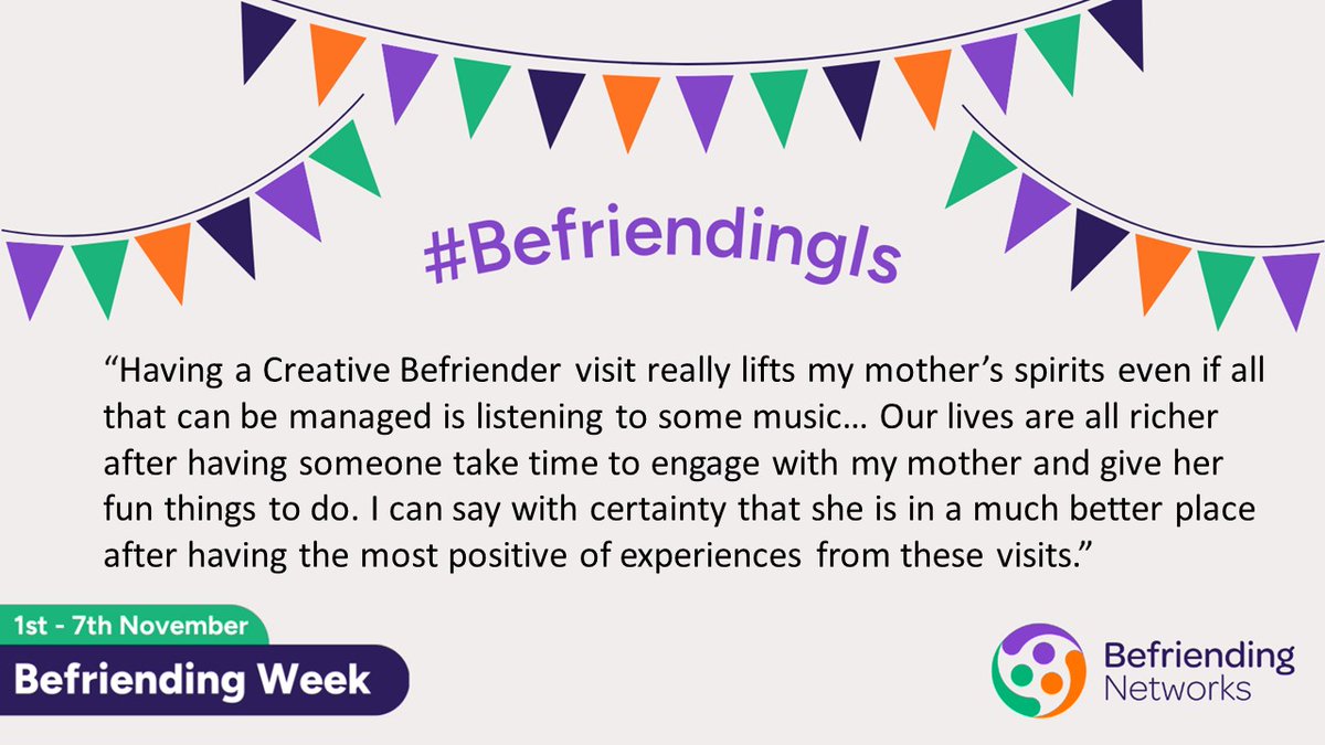 To round up #BefriendingWeek, we thought we'd share a quote from a relative on the impact of having a Creative Befriender for their loved one living with dementia #BefriendingIs #MakeADifference