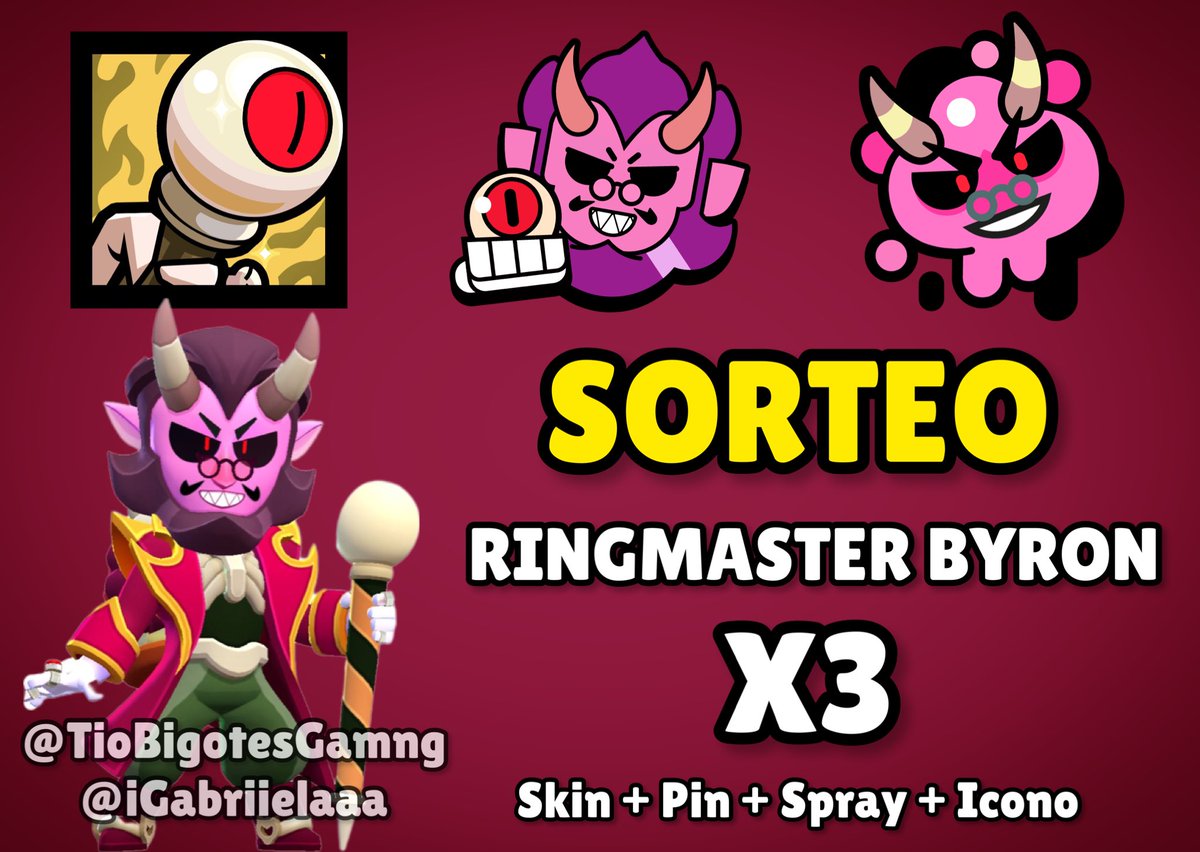 TioBigotesGamng's tweet photo. 🎪🤡 SORTEO / GIVEAWAY BYRON MAESTRO DE CEREMONIAS 🎪🤡

🎁 3 GANADORES se llevarán la nueva skin de Byron de Brawl Stars

- Sígueme @TioBigotesGamng 
- Seguir @iGabriielaaa 
- RT ♻️ y Like ❤️ 
- Menciona a dos amigos

Termina el 13 de noviembre 🍀
#RingmasterByronGiveaway https://t.co/YVOqZaMMMY