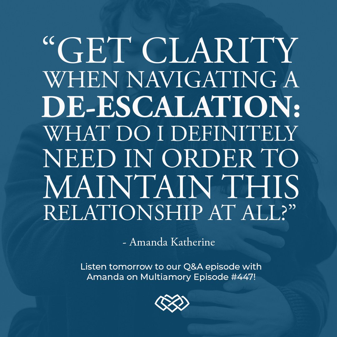 multiamory's tweet photo. Are you at a point where you need to de-escalate a relationship? Listen to our discussion this week on de-escalation, re-escalation and much more in our Q&A episode with special guest Amanda Katherine. #multiamory #multiamorypodcast https://t.co/KzcLapWcrn