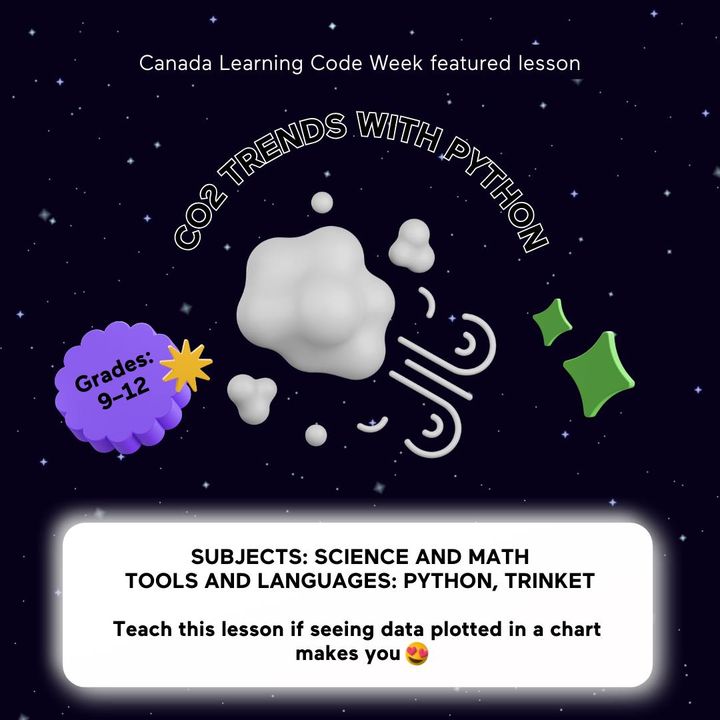 learningcode's tweet photo. Teach one (or more) of these climate-related lesson plans 🌱🌎☁️ during Canada Learning Code Week, Dec. 4–10, 2023. Get your free #CLCWeek lesson plans now: https://t.co/HpINQQ36e8 #CanEd #CdnEd #CdnPSE #BCed #ABed #Adlc #SKed #SaskEd #SkTeachers  #ONTed #EduQC #NFLDed https://t.co/OgXFprOEVg