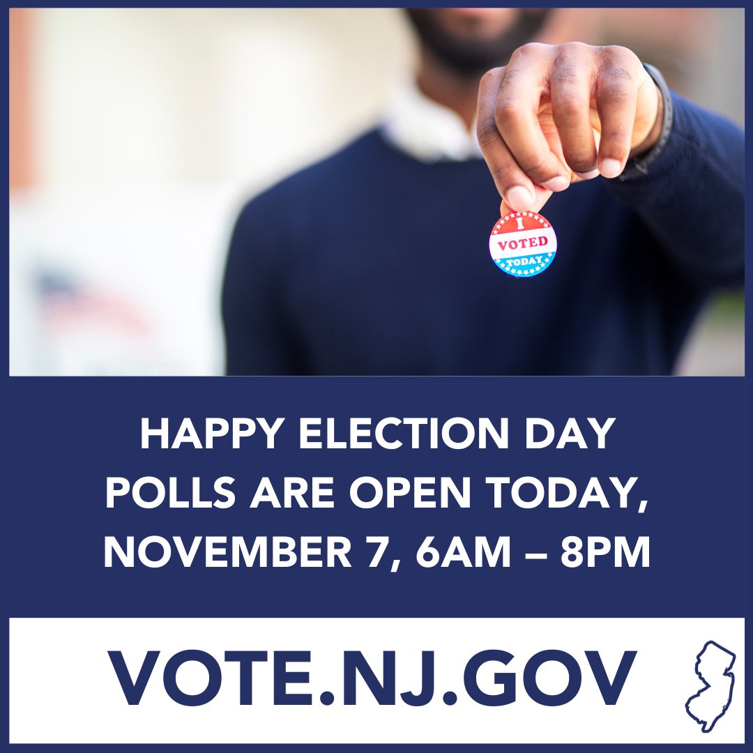 Happy Election Day, New Jersey! Polls are open from 6AM – 8PM today. Make your voices heard! Get the details on where to vote at Vote.NJ.Gov. #ElectionDay #NJVotes #GeneralElectionDay