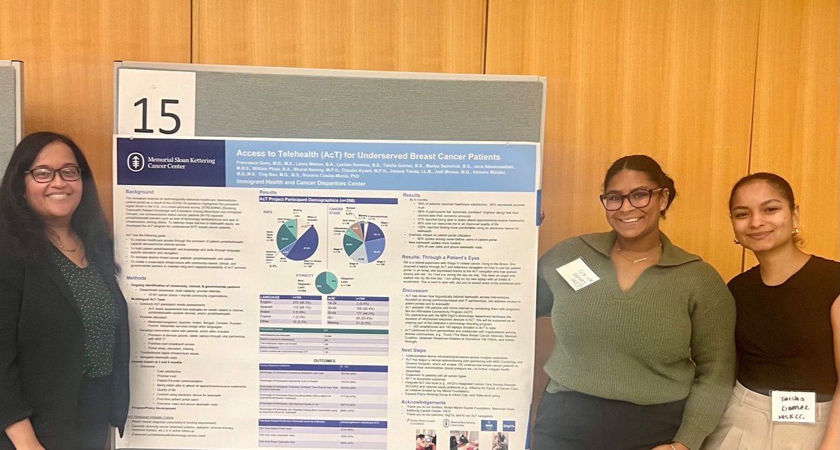 AcT was selected to present a poster of their work addressing telehealth disparities for medically underserved breast cancer patients at the 34th Annual Symposium on Health Care Services in NY: Research and Practice, sponsored by @UnitedHospFund & Greater NY Hospital Assoc.