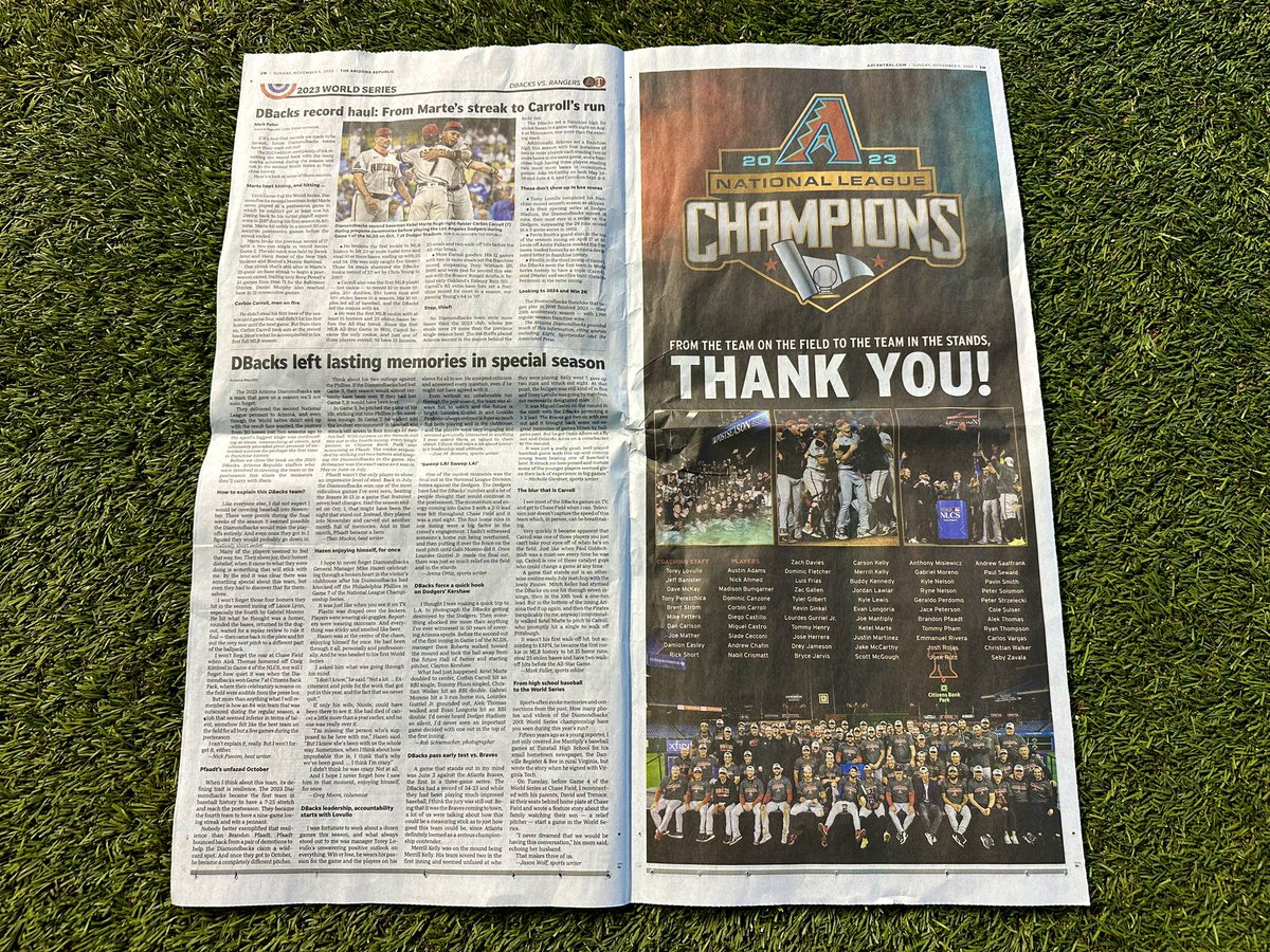Dbacks's tweet photo. From yesterday’s Arizona Republic.

Thank you fans! https://t.co/xOh6I1L0Ht