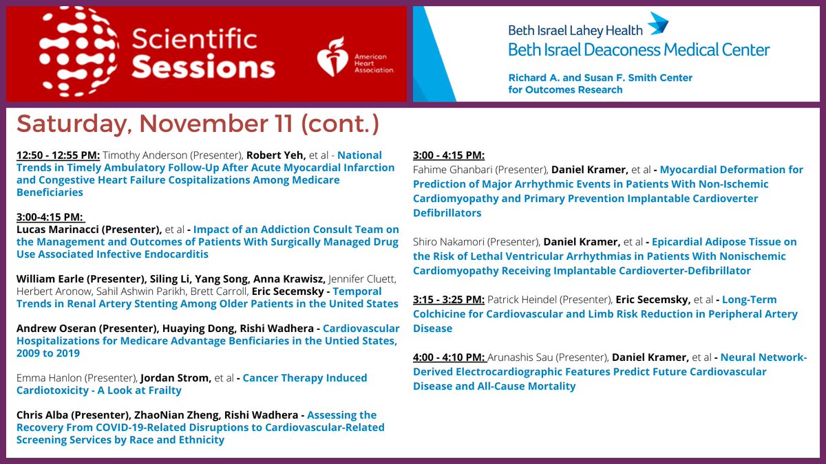 The Smith Center will be at #AHA23!

Full line-up in the thread below. Register here to make sure you catch all the presentations: professional.heart.org/en/meetings/sc…

#CardioTwitter #Cardiology <a href="/AHAScience/">AHA Science</a> <a href="/BidmcCvi/">BIDMC CVI</a> <a href="/BIDMChealth/">BIDMC</a> <a href="/BIDMCVFellows/">BIDMC CV Fellowship</a> <a href="/rwyeh/">Robert W. Yeh</a>  

Friday &amp; Saturday: