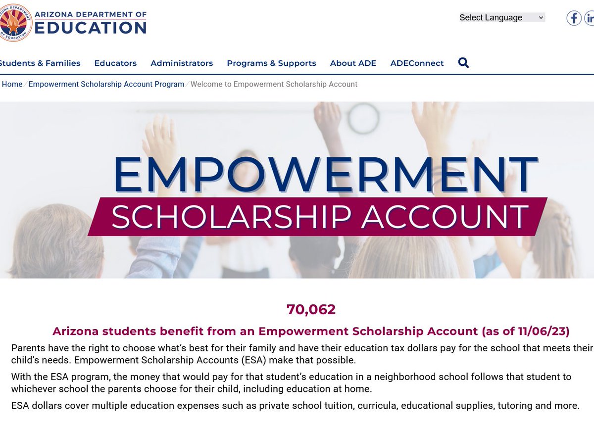 MommyLobbyAZ's tweet photo. Q: What is 70,062?
A: The number of #AZ students benefitting from #ESA (Empowerment Scholarship Account)
#SchoolChoice #EducationFreedom #Arizona
AZ parents know one size doesn't fit all in education
🥳🎉🌵☀️❤️
For more info/to apply ⤵️
https://t.co/KGwPDub21h https://t.co/W9STnmDK6X