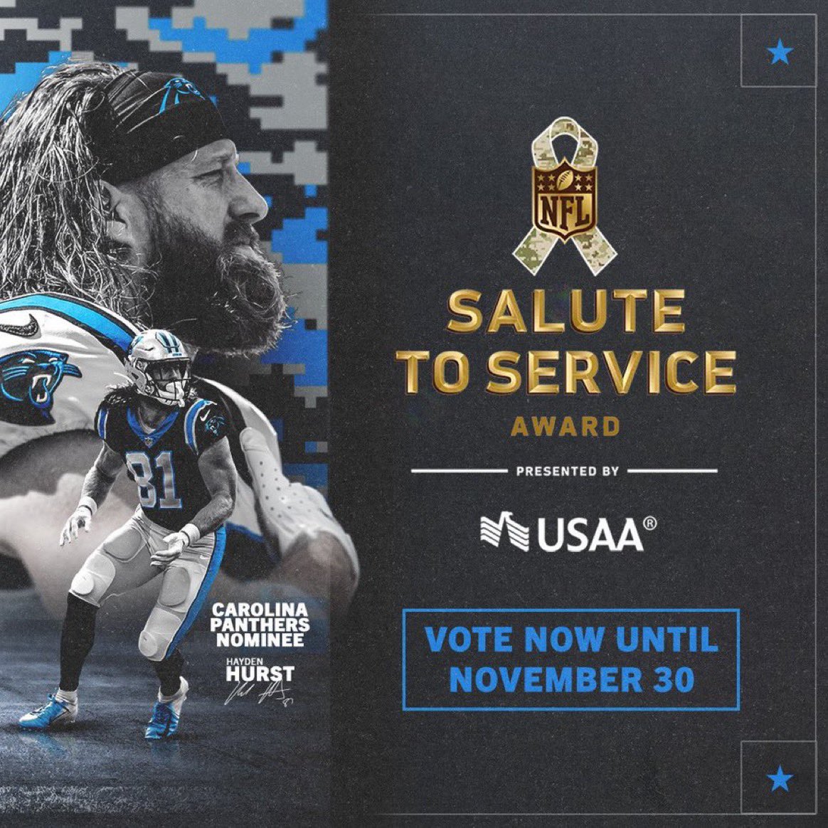 Keep the votes rolling! ✅ nfl.com/causes/salute/… @haydenrhurst 🇺🇸