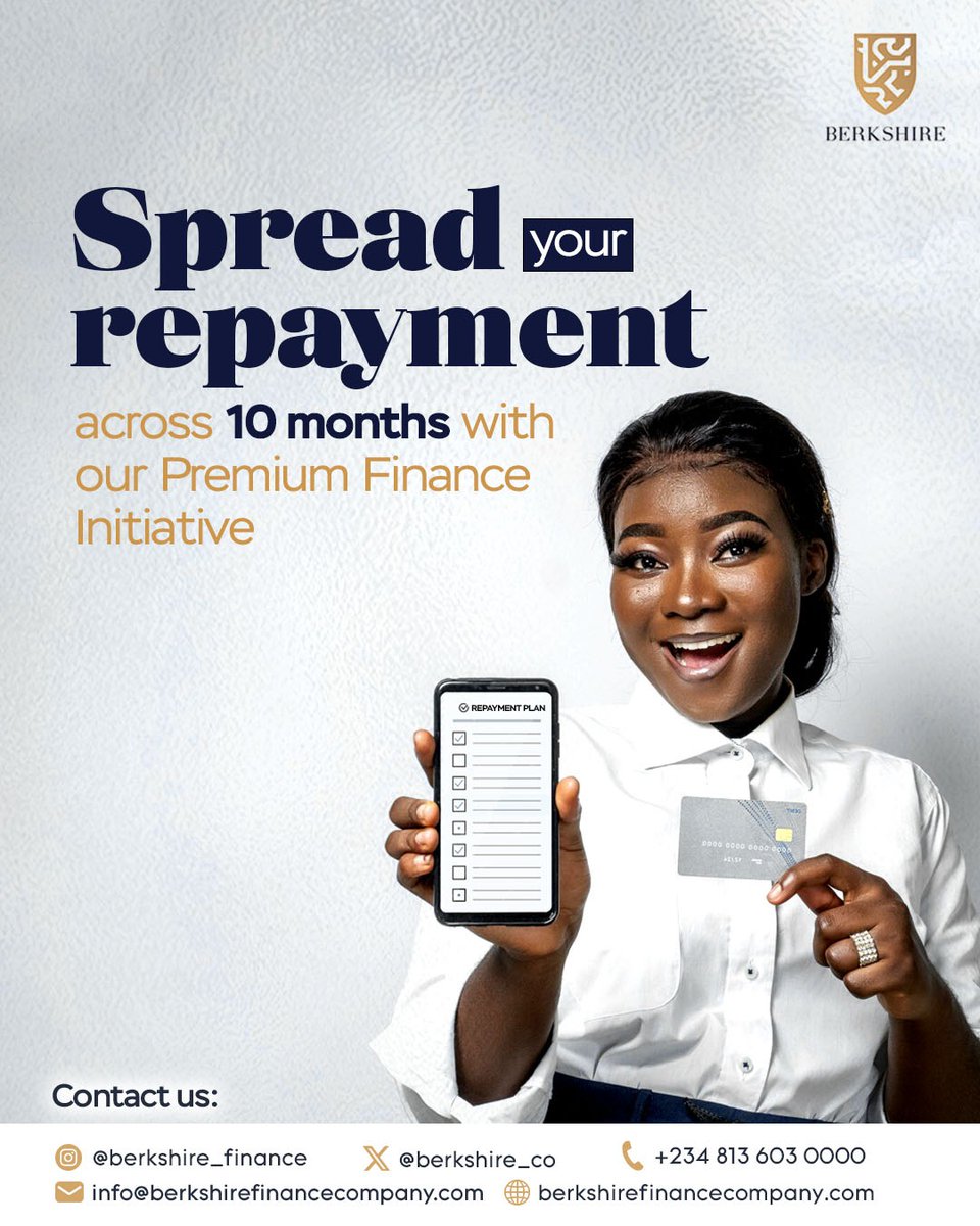 Berkshire_Co's tweet photo. Don't let insurance payments put the brakes on your plans!

Our Premium Finance Initiative for Motor Insurance allows you to split your payments over 10 (ten) months, ensuring peace of mind while you hit the road.

#BerkshireFinance
#MotorCoverage
#FinancialFlexibility https://t.co/NlWt1FVsnp