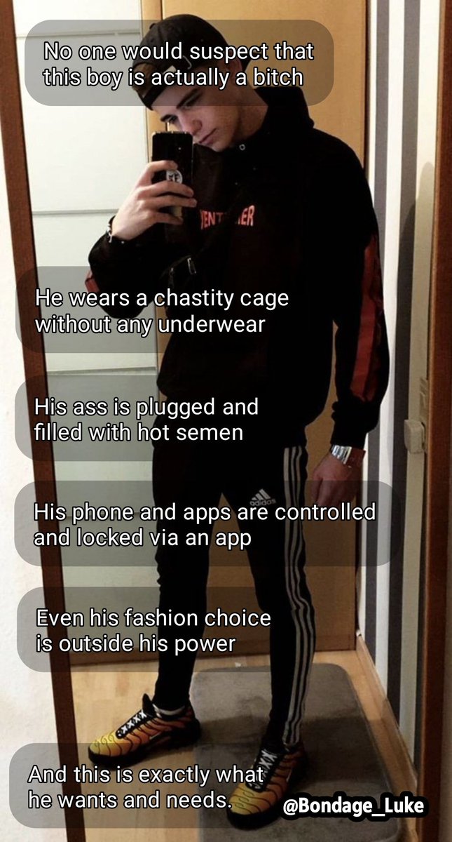 It all started so innocent. He only wanted to try out chastity with his boyfriend

Now his Boyfriend is his Owner, and he has turned this boy into his bitch.

He is dressed for his Owners enjoyment, lost all control over his body, and is turned into a sex toy.