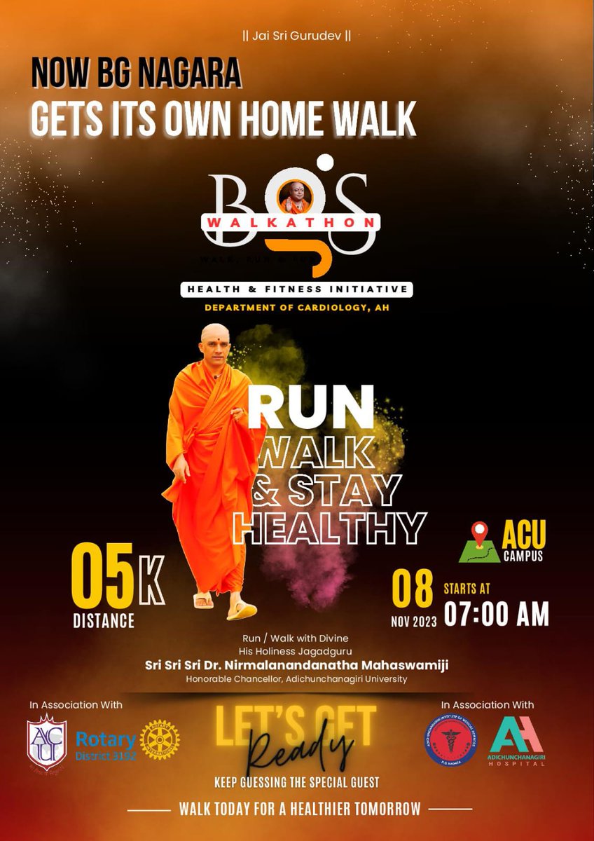 Adichunchanagi2's tweet photo. || Jai Sri Gurudev ||
BGS Walkathon..
RAN, WALK, STAY HEALTHY..
GET READY.. https://t.co/S6HHWUtuyA