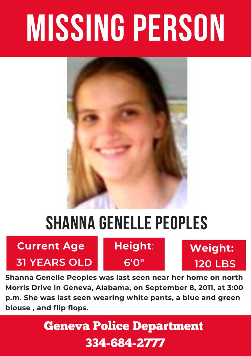 FactsOpRealTalk's tweet photo. 🚨Please share! #ShannaGenellePeoples #Missing #MissingPersons #MissingInAlabama #Alabama
#MissingPosterMonday #TrueCrimeCommunity https://t.co/kJeEXaUC5i