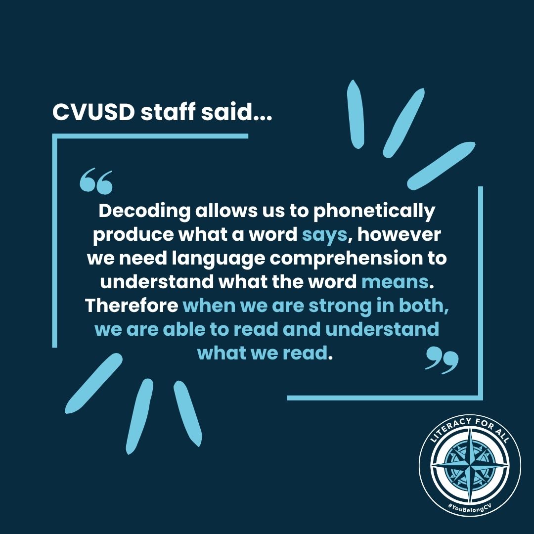 CVUSD Literacy (@cvusdliteracy) on Twitter photo The Simple View of Reading:
Word Recognition and Language Comprehension Unite!
<a href="/CajonValleyUSD/">CajonValleyUSD</a> staff on 11/6 #CVMondayMessage Fill out your response here: bit.ly/3FMjnXD The Simple View of Reading:
Word Recognition and Language Comprehension Unite!
<a href="/CajonValleyUSD/">CajonValleyUSD</a> staff on 11/6 #CVMondayMessage Fill out your response here: bit.ly/3FMjnXD