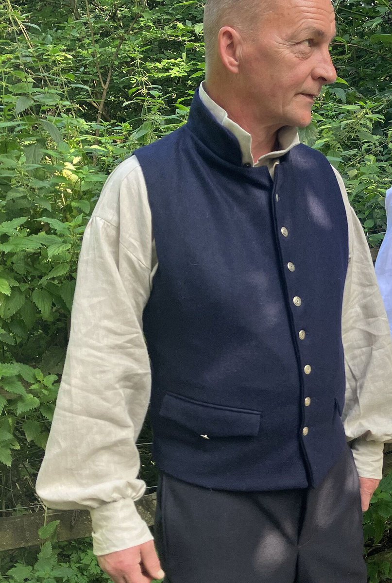We bought a short length of beautiful quality navy blue wool and made just 8 of these high necked 18th century style waistcoats. Silk lined, with handstitched silver shank buttons.

UK shop: tinyurl.com/33styusk
Worldwide: tinyurl.com/4ycxtfdd