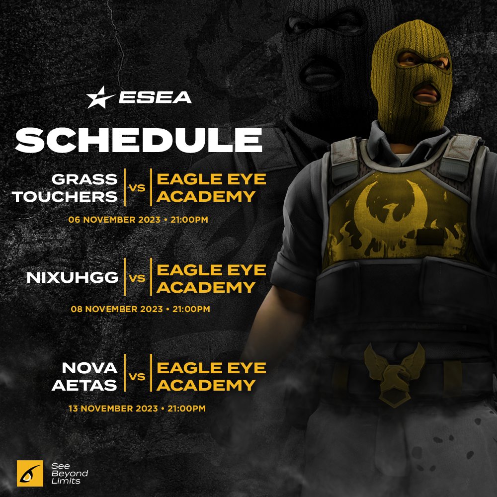 Wishing the utmost success to our #CS2 team as they prepare for their upcoming <a href="/ESEA/">ESEA League</a> matches. 🦅

🔫 <a href="/ScorpioZA/">Sean van Niekerk</a>
🔫 <a href="/Lightning_Ninj4/">Jacques van der Walt</a>
🔫 <a href="/xeace_za/">xeace</a>
🔫 <a href="/SaberXqt/">SaberXqt</a>
🔫 @typicalmonkeyg1
🔫 <a href="/JPZ_101/">JPZ</a>/ <a href="/FILTHY_ZA/">FILTHY</a>

GLHF 🦅

#SeeBeyondLimits #ESEA #CS2