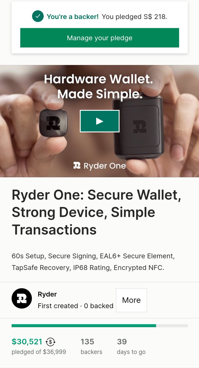 RidleyBarka's tweet photo. C'mon people almost there I want my @Ryder_ID #ryderone #cryptowallet #kickstarter https://t.co/pKeE4Qe1F7