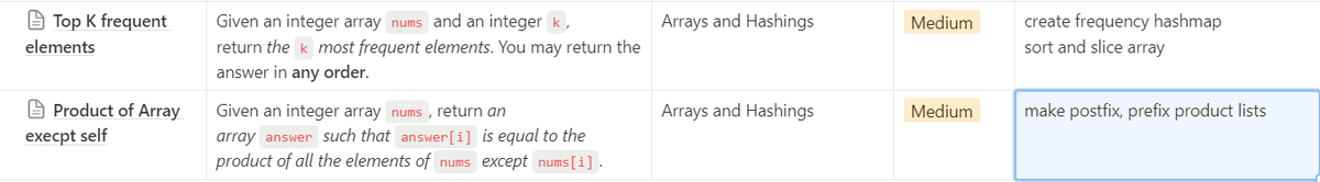 QuiteIronical's tweet image. Day 3 of #leetcode #neetcode150
Solved 2 Medium level questions.
Top K Frequent Elements->create freq hashmap, sort then slice.
Product of array except self->create post and prefix arrays.
#keepmemotivated