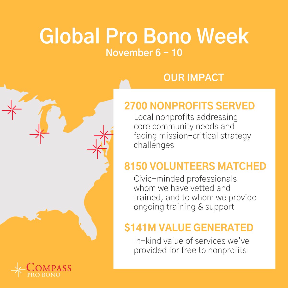 Did you know? It's Global Pro Bono week! Our impact would not be possible without the thousands of inspiring volunteers + nonprofit partners who have participated in our programs since 2001. #GlobalProBonoNetwork @globalprobono