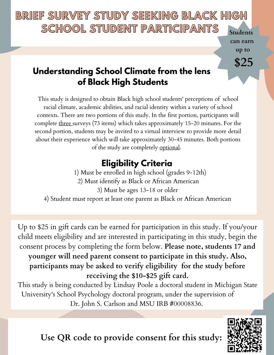 Hi! I am currently recruiting for my dissertation study, if you are an educator, mental heath provider, parent, or anyone who works with high school aged youth, please consider  sharing this flyer. Thank you,