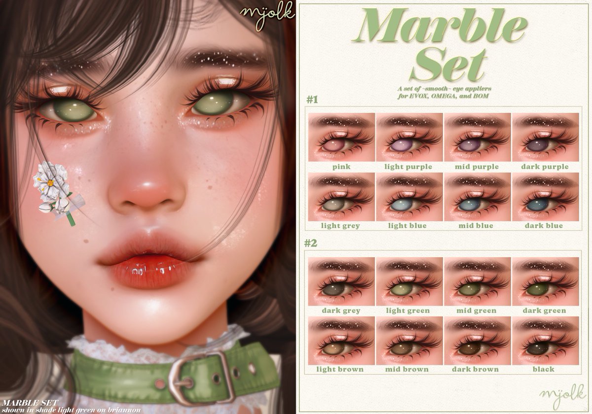 mjolk_yenna's tweet photo. ::Mjolk:: - Marble Set Eye Appliers 

Made for EVOX, BOM &amp; OMEGA! 

16 shades in two packs with a Fatpack option~

Preview Video: https://t.co/OTTGHptbDe
Link to Euphoria (Starting Nov 7th!): https://t.co/1lVeb08AU6 https://t.co/L5rBovdUpJ