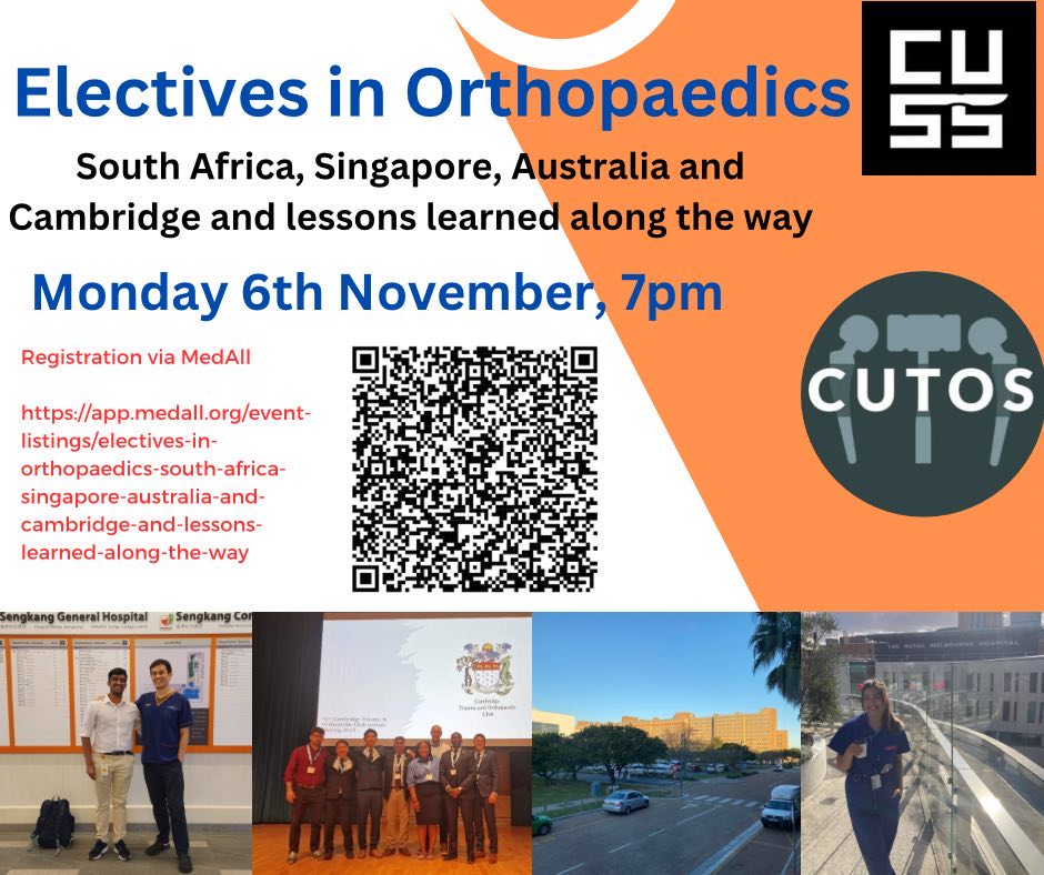 CUTOS is hosting a Global electives in T&amp;O talk on MedAll tonight at 7pm!  
share.medall.org/events/electiv…
We will be discussing: why T&amp;O, where we went (Australia, South Africa, Singapore and Cambridge), what we did, honest opinions on our trips and advice about planning and funding!