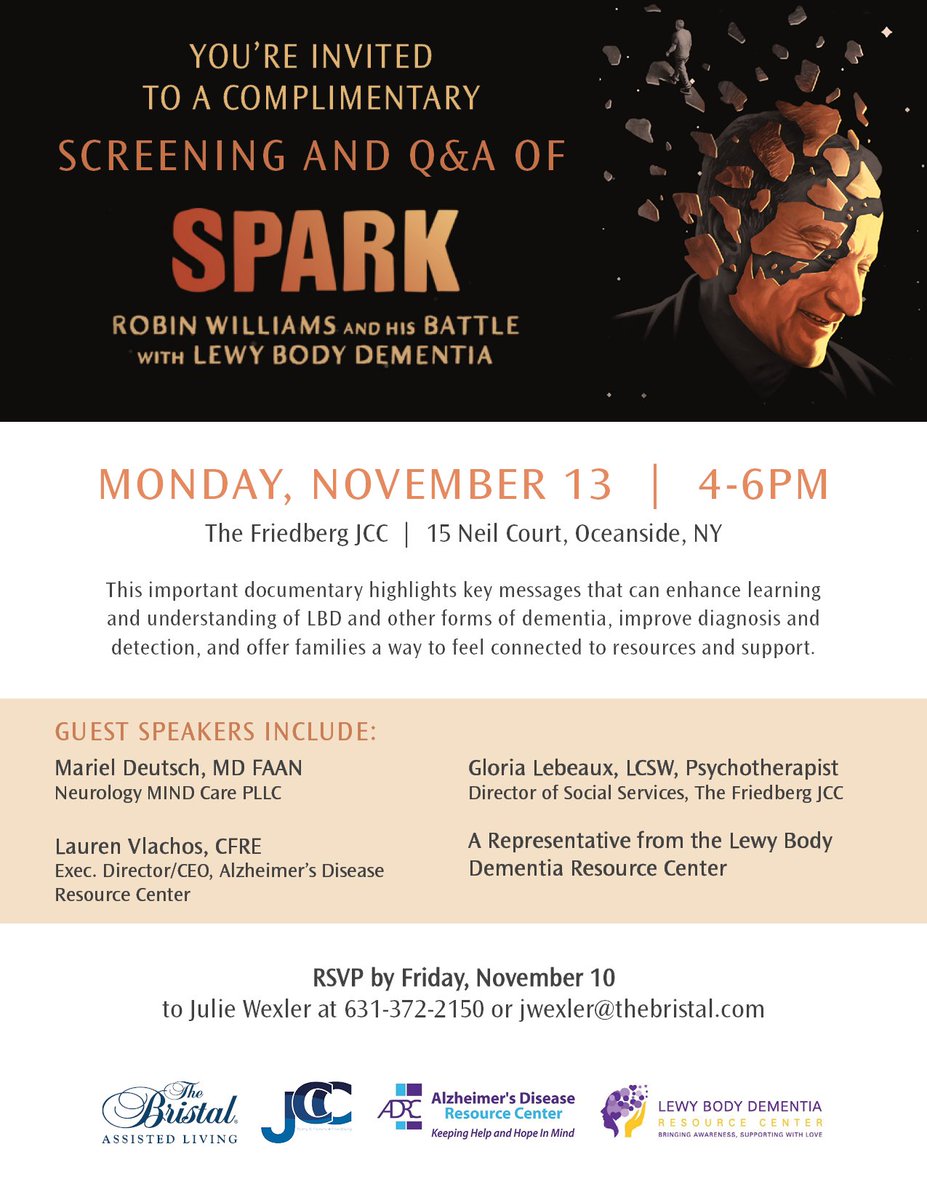 NeuroMINDcare's tweet photo. Join us for the screening of this important film, with Q&amp;A at the end.
Thank you to @thebristal, @FriedbergJCC, @adrcinc, and @lewybodyny https://t.co/bTbGSLD5WO