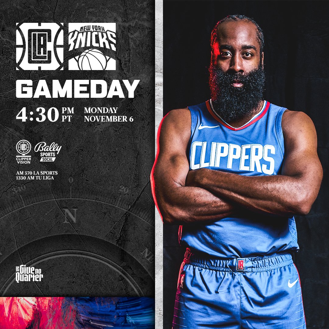 LAClippers's tweet photo. Game Day in The Garden!

🕟 4:30 PM PT
🆚 @nyknicks 
📺 @Clipper_Vision, @BallySportWest 
📻 @AM570LASports, @TuLigaRadio https://t.co/Z7HcLNQ7bF
