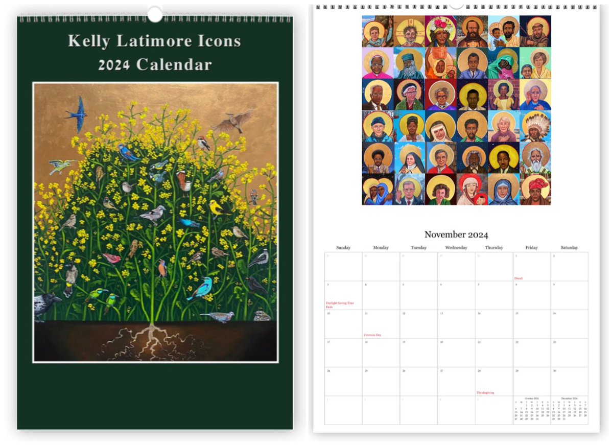 2024 Wall Calendar back in stock! 12 x 18 in. Binding on top, on 130 lb. Card stock. Featuring icons of: -The Parable of the Mustard Seed -Jesus Hugs His Mother -Tent City Nativity -The Trinity -Mama -All Saints and More! kellylatimoreicons.com/collections/wa…