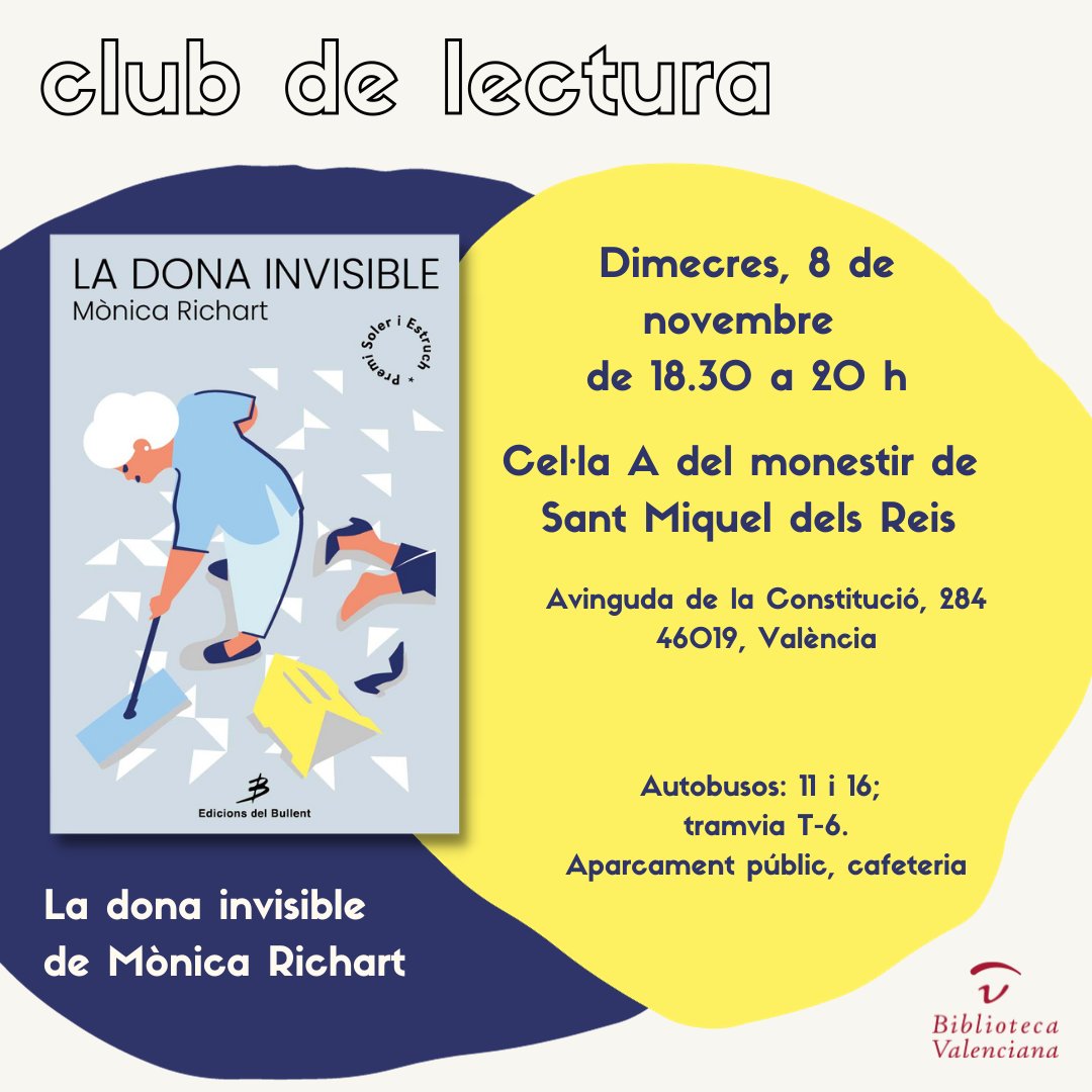 BullentEdicions's tweet photo. Has llegit "La dona invisible" (https://t.co/jcm5bgKizX), de @MoRichart ? T'agradaria comentar amb altres persones que també l'han llegit?
El dimecres pots anar al Club de lectura de  @GVABValenciana a les 18,30h.
És entrada lliure i condueix @carme_nadolz https://t.co/7rVtIWWWQI