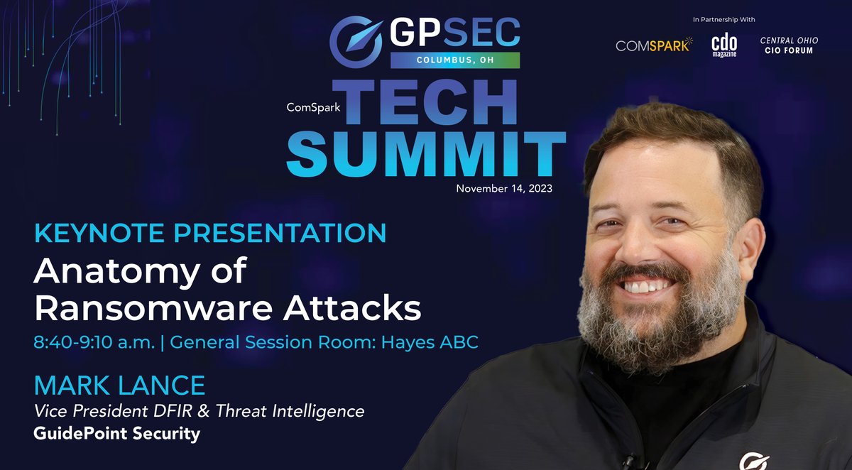 magazine_cdo's tweet photo. Exciting News! The GPSEC Columbus Tech Summit, produced by #CDOMagazine and #ComSpark, brings you another exciting keynote presentation by Mark Lance, Vice President DFIR & Threat Intelligence, @GuidePointSecโyou won't want to miss!
๐Register Now: https://t.co/sNWFPghZ9Q https://t.co/0qfKkqMtSm