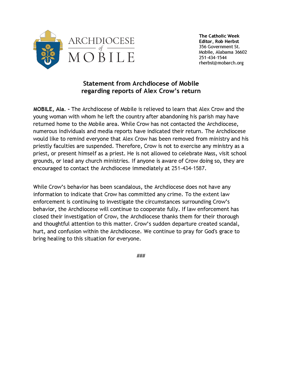 thecatholicweek's tweet photo. See below statement from the Archdiocese of Mobile. https://t.co/UV4h7y7lfW