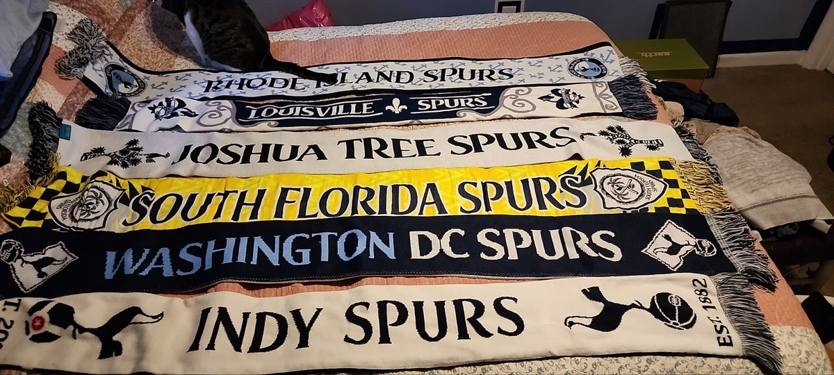 SquidiousXVIII's tweet photo. Growing my @SpursOfficial US supporters group collection. I have ones from @louisvillespurs, @IndySpurs, @DCSpurs, @RISpurs, @SofloSpurs, and #JoshuaTreeSpurs #COYS #THFC https://t.co/sF04c4S48y