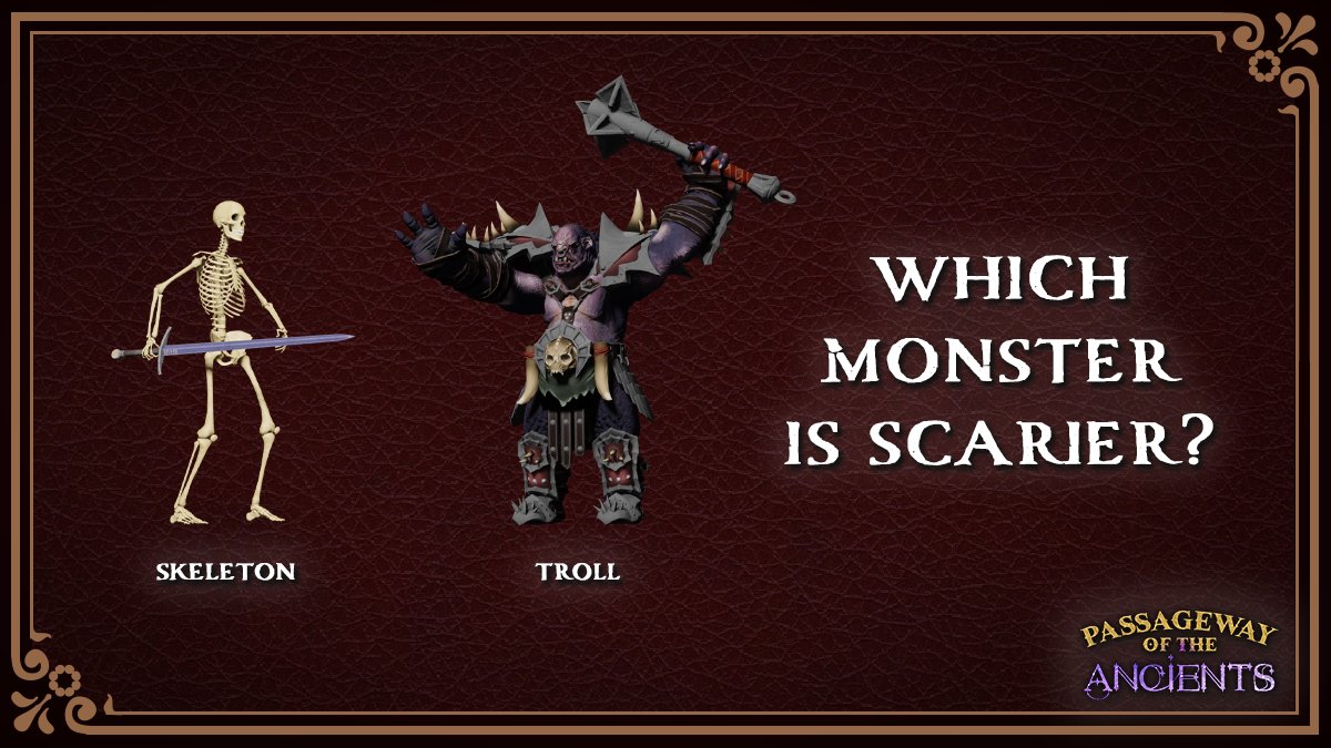 PassagewayGames's tweet photo. Only one foe is undead - but both are deadly. Pick the scarier foe for #indiedevhour  👹

And check out the #PassagewayoftheAncients demo on @Steam:
https://t.co/vIgtCNTrAe

#WIPwednesday #wishlistwednesday #skeletonart #troll #gameart #gameartwork #gameartworks #monsterart https://t.co/YSUzGjekAq