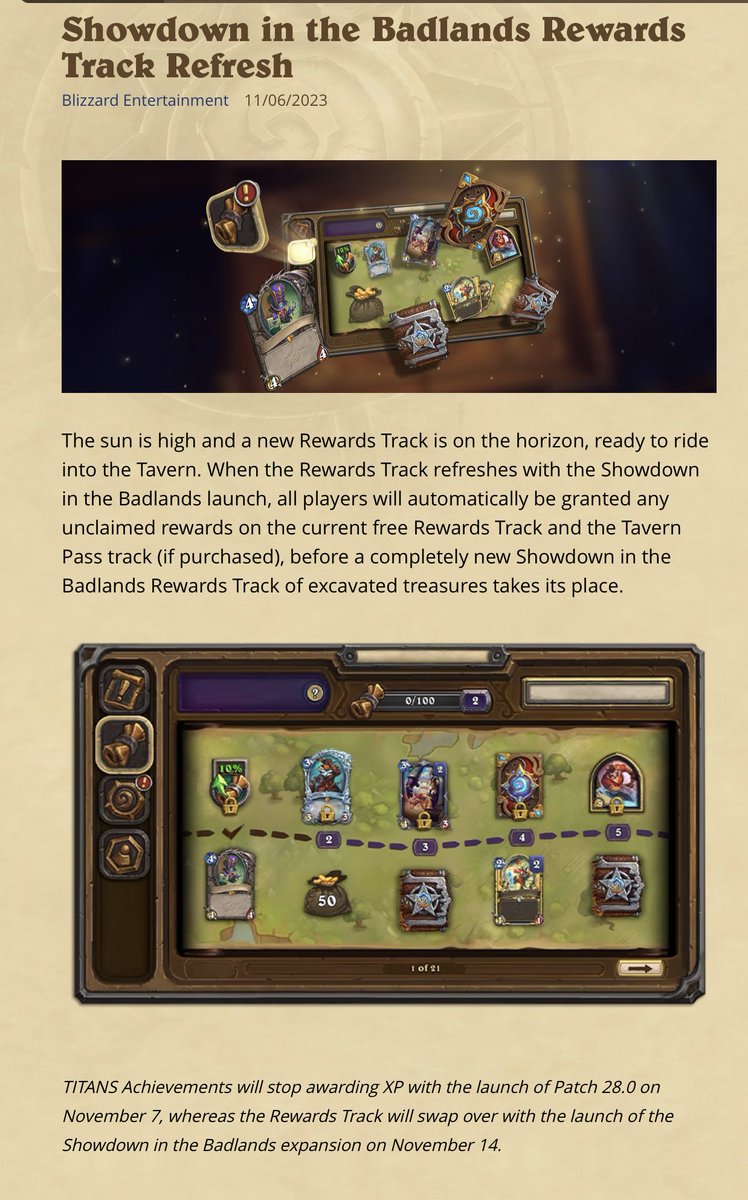 Showdown in the Badlands Rewards Track Refresh — Hearthstone — Blizzard News