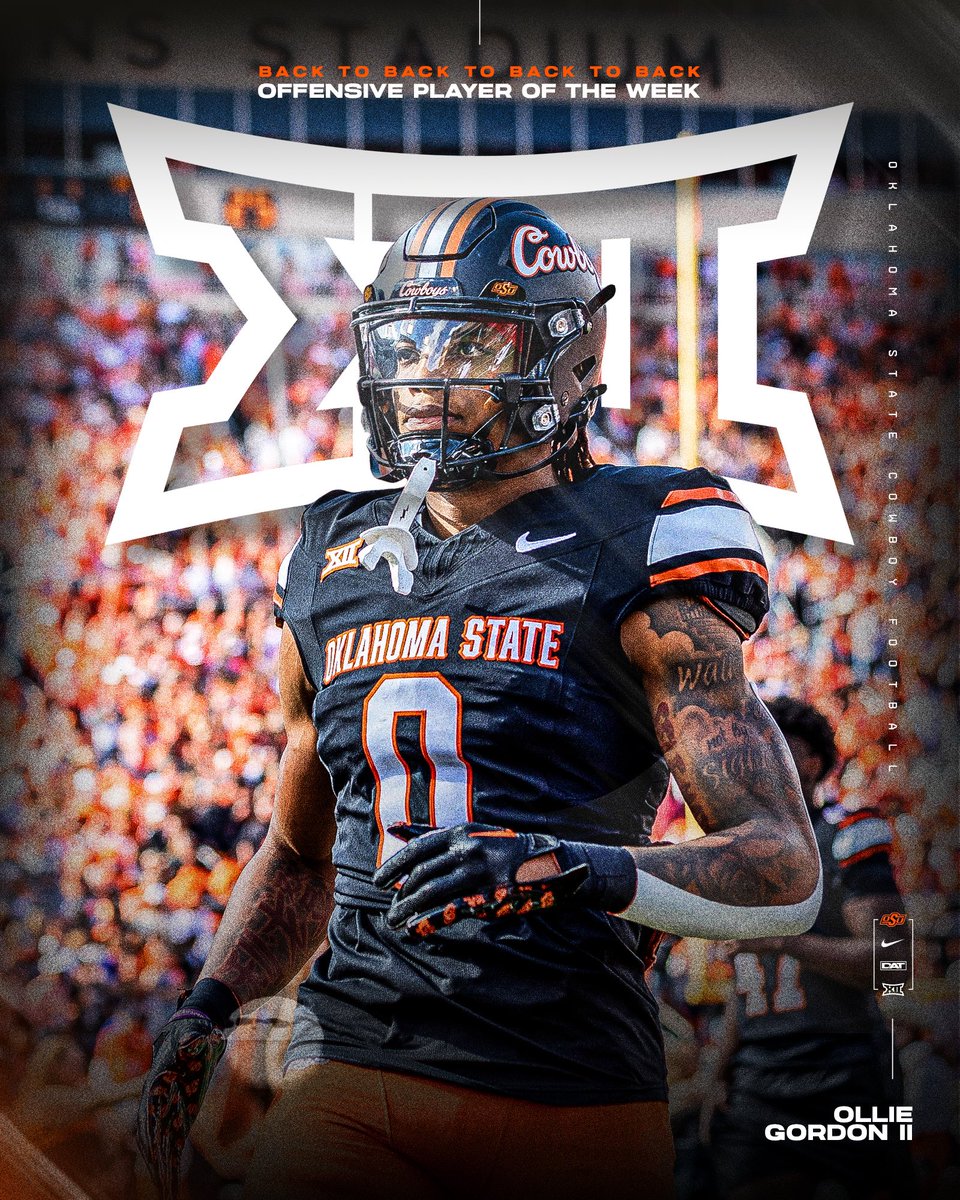 CowboyFB's tweet photo. *𝗰𝗹𝗲𝗮𝗿𝘀 𝘁𝗵𝗿𝗼𝗮𝘁*

Ollie is your back to back to back TO BACK @Big12Conference Offensive Player of The Week! 🤠

#GoPokes | #DAT https://t.co/3HnVTlNXIw
