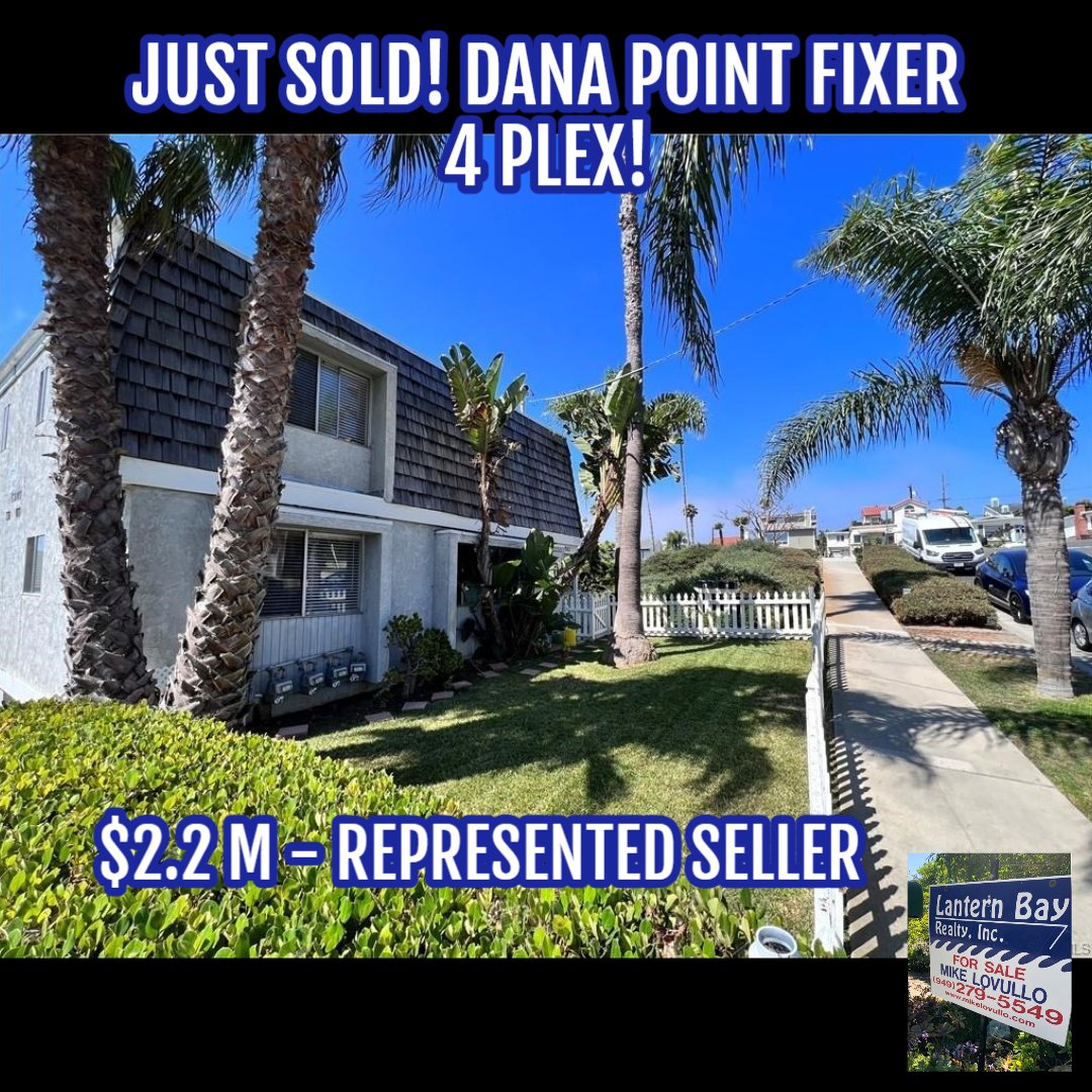 mikelovullo's tweet photo. Just Sold! Town Center Fixer 4 plex. $2.2M. Looking to buy or sell units? Call Mike Lovullo
Lantern Bay Realty, Inc. 949-279-5549  DRE#00840789
#MikeLovullo #Socrealtor #LanternDistrictRealty #LanternBayRealty #Danapoint #RealEstate https://t.co/f3zGhE8CI3