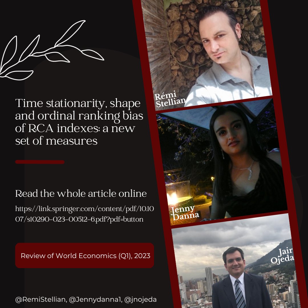 jennydanna1's tweet photo. 1/2 If you are a student of International Trade or a researcher seeking to enhance your understanding of Revealed Comparative Advantage (RCA), its more accurate measurement, and its characteristics, we invite you to read our article. 👉🏻https://t.co/x6oiQP0dyH @BancoRepublica +👇🏼 https://t.co/J4AqBPVQZ5