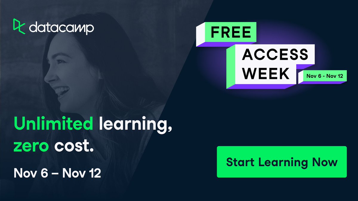 ZabihullahAtal's tweet image. DataCamp is now FREE until Nov 12! 

It&apos;s time to take advantage of the #FreeAccessWeek and unlock a world of endless possibilities without any Payment! 

Get ready to dive into over 450 data and AI courses, designed for every level of expertise. Whether you&apos;re a beginner or an…