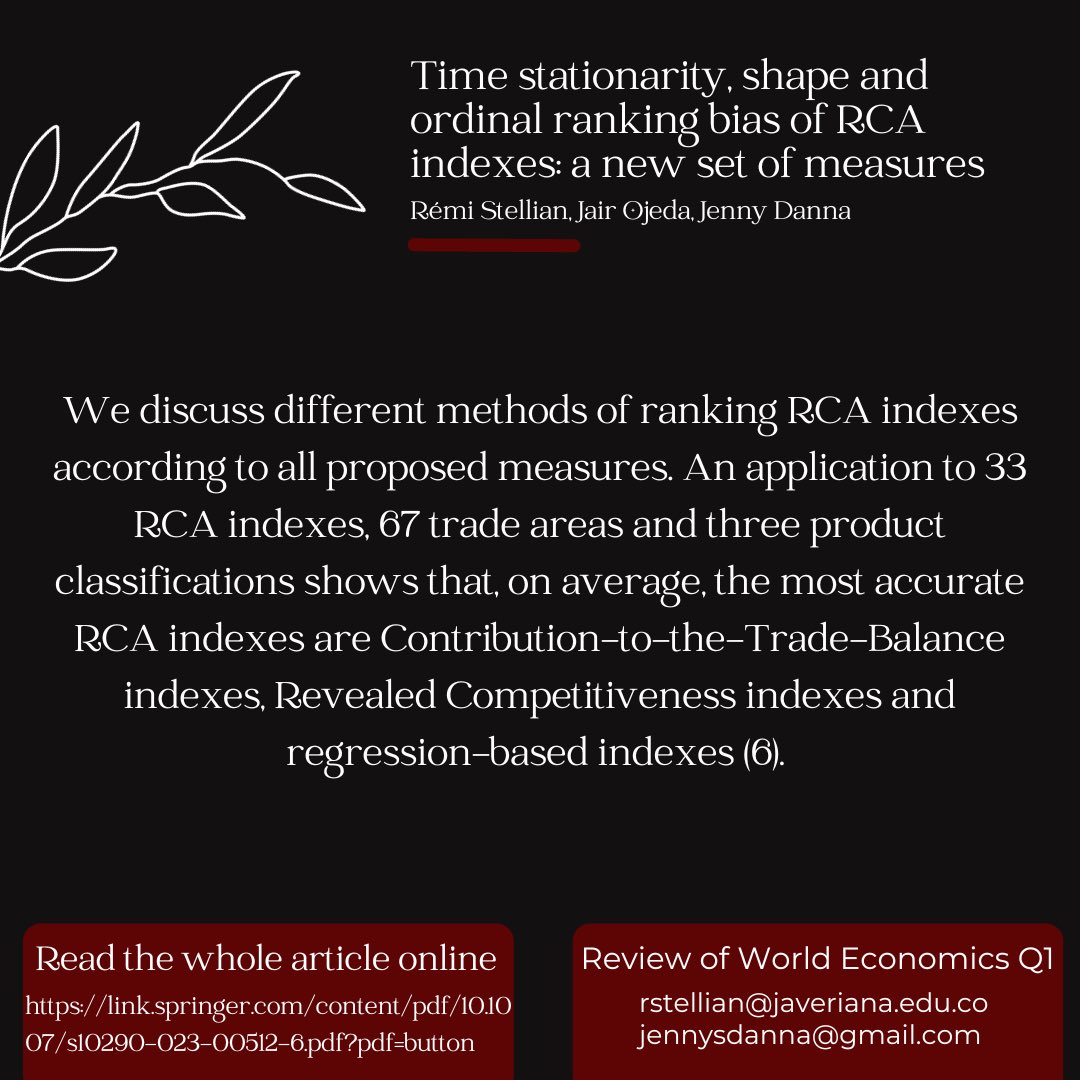 jennydanna1's tweet photo. 2/2 Don't miss the opportunity to gain a deeper understanding of this concept by reading this article. These resources provide valuable guidance in choosing the most reliable RCA index for specific countries, products, and time periods 👉🏻 https://t.co/x6oiQP0dyH #EconTwitter https://t.co/Otak9Btq8D