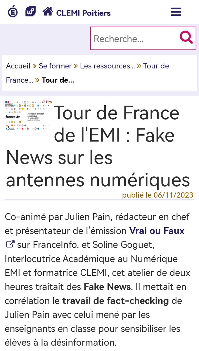 EMI_Poitiers's tweet photo. Tour de France de l'#EMI à @acpoitiers
➡️Retour sur l'atelier "#FakeNews sur les antennes numériques" avec @JulienPain #Factchecking
🔗https://t.co/l0MVGFeTwk #désinformation #infaux https://t.co/t5Dwq6OfO6
